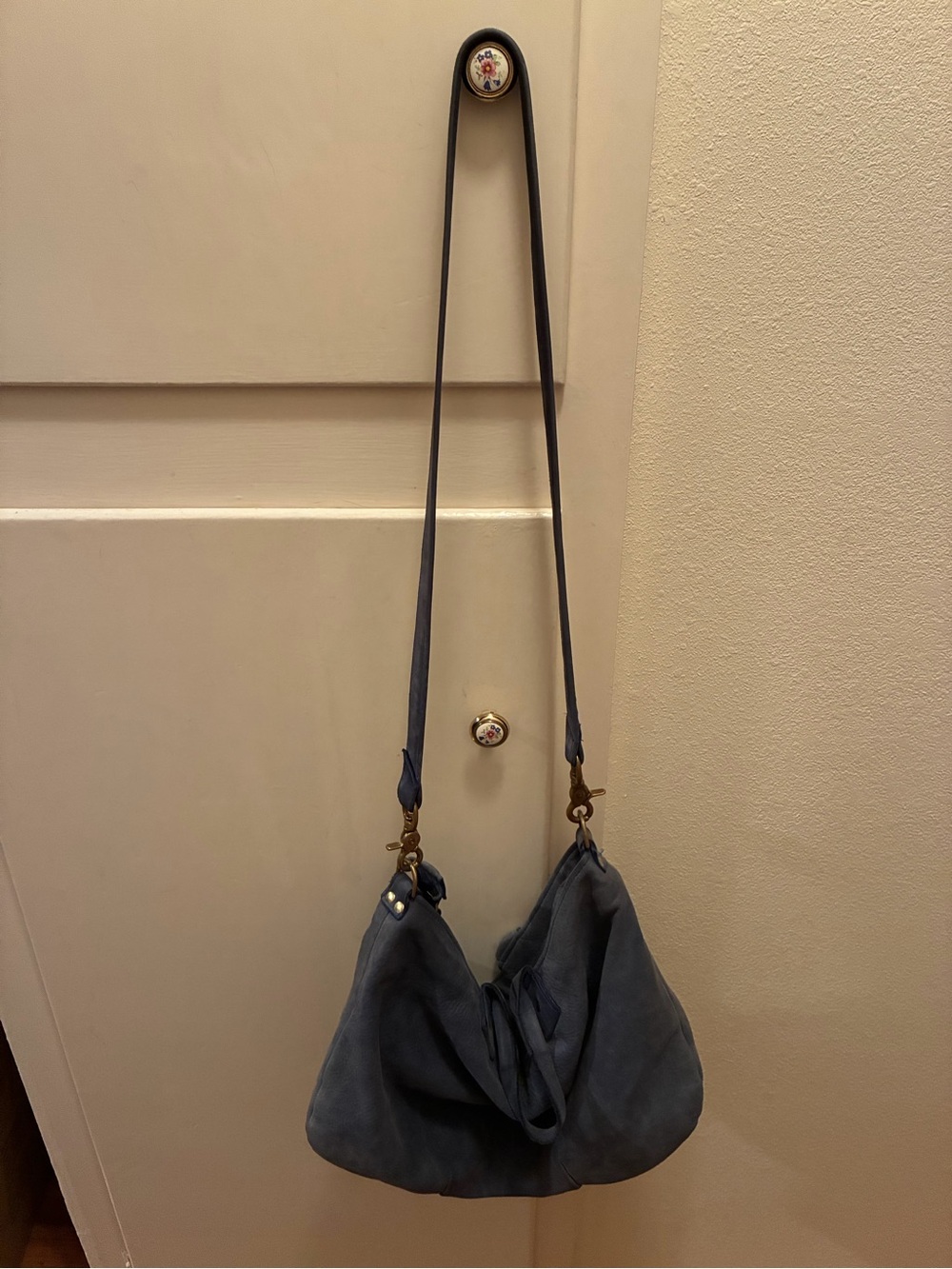Clare V Soft Blue Suede Shoulder Bag with Long Strap